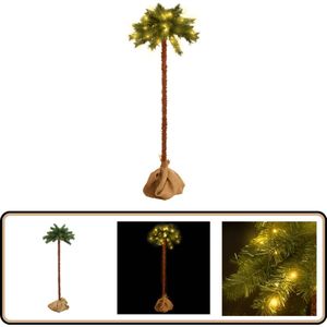 vidaXL Kerstboom met LED - 180 cm - Groen & Bruin Kunstpalmboom - Palmdecoratie - Led Lampen - Kerstverlichting - Kamerplant
