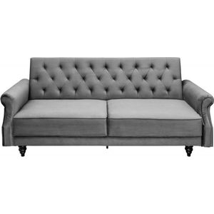 Chesterfield 3-zitsbank MAISON BELLE AFFAIRE 220cm grijs fluweel 3-zits met slaapfunctie - 40083