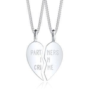 Elli Dames Halsketting Dames Set van 2 Hart Hanger met opschrift Partner in Crime in 925 Sterling Zilver