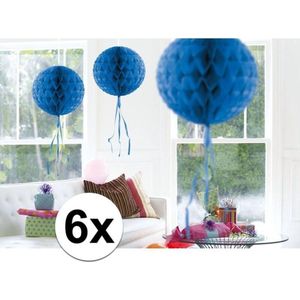 6x feestversiering decoratie bollen blauw 30 cm