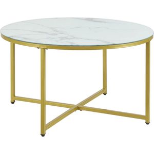 In And OutdoorMatch Salontafel Marcelle - 45xØ80 cm - Marmer Look Wit en Goud - Staal en Spaanplaat - Modern Design