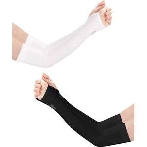 Compression Cuffs for Running Pack of 2 UV Protection for Men Women Elastic and Breathable Sports Arm Guards (White + Black)
