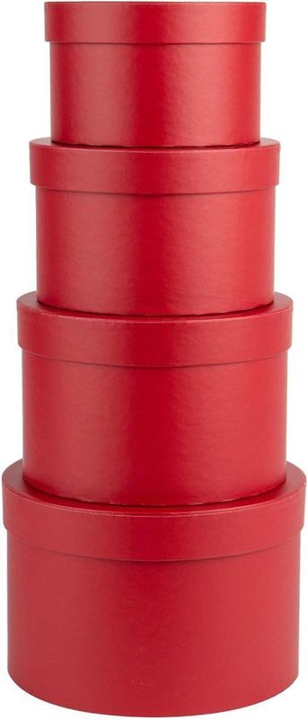 Geschenkdoos Set van 4 - Taartdoos Opbergdoos met Deksel - Rond Kartonnen Dozen - Sieradendoos Verjaardag Moederdagcadeau - Rood