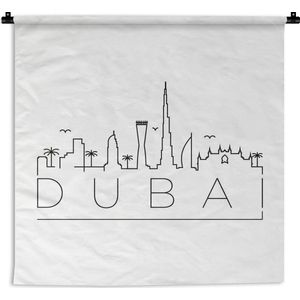 Wandkleed Wereldsteden - Skyline Dubai zwart op wit Wandkleed katoen 150x150 cm - Wandtapijt met foto