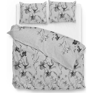 Zohome Dekbedovertrek Vedetta - Bedlinnen met Bloemen print - 260x220 - Grijs - Dekbedhoes van 100% Katoen