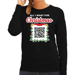 Kerst QR code kersttrui All I want: Stappen zonder QR code dames zwart - Bellatio Christmas sweaters L