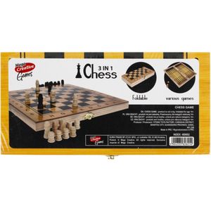 Schaakbord | Dambord | Backgammon | 25 x 25 CM | Schaakspel | Schaakset | Schaken | Dammen | Met Schaakstukken | 3-in-1 Bordspel | Magnetisch | Chess | Hout | Opklapbaar