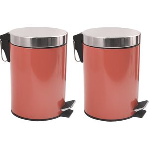 MSV Prullenbak/pedaalemmer - 2x - metaal - terracotta - 3 liter - 17 x 25 cm - Badkamer/toilet