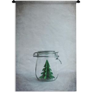 Wandkleed Kerst illustraties - Kerstillustratie van een papieren kerstboom in een glazen pot Wandkleed katoen 90x135 cm - Wandtapijt met foto