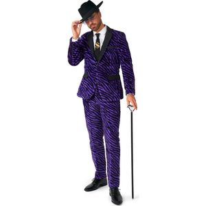 Suitmeister Pimp Kostuum - Heren Pak - Nepbont Hustler Outfit - Carnaval En Halloween Kostuum - Paars - Maat L