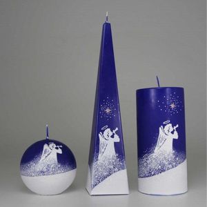 Kerst Kaarsen Set Handgeschilderd - Engel - Wit/Blauw - kerst - kaars - kerstverlichting