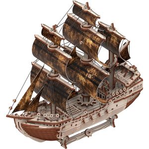 Mr. Playwood Pirate ship ""Mad Treasure"" - 3D houten puzzel - Bouwpakket hout - DIY - Knutselen - Miniatuur - 156 onderdelen