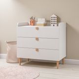 Petite Amélie ® Commode Kast Baby - Verzorgingstafel met veel (opberg)ruimte - Gebroken Wit - Conform door 100 cm breedte - Laden openen & sluiten automatisch door Soft Close - H.97x B.100 x D.79 cm