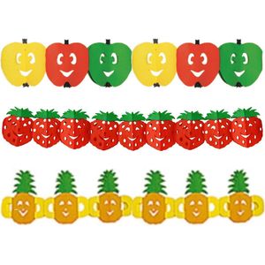 Bellatio Decorations - Gezond Fruit thema versiering thema slingers appel/aardbei/ananas - 3 meter per stuk