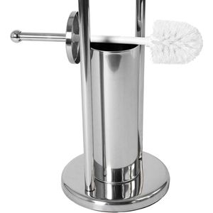 Toiletborstel- en papierhouder badkamer ronde voet, RVS/metaal