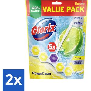 Glorix - Power Clean - Toiletblok - Citrus - Hersluitbare Verpakking - 5 Blokken - Voordeelverpakking - 2 stuks