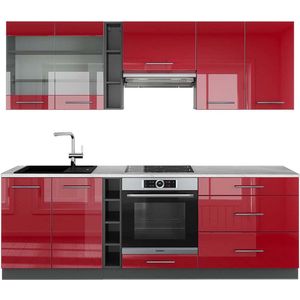 Vicco Fame-Line Complete keukeneenheid – 235 cm , WB Marmer Bordeaux hoogglans/antraciet , WB Marmer