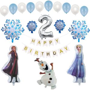 Loha party®Frozen Thema Verjaardag Versiering ballonen-Cijfer Folie ballon 2 -Elsa-Anna-0laf-Feestpakket in Frozen Thema-Folie ballonnen