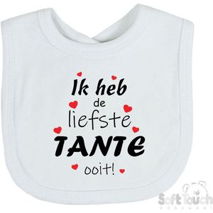 Soft Touch Slabber Slabbetje Slab ""Ik heb de liefste TANTE ooit!"" Unisex Katoen Wit/zwart/rood Maat 33x22 Cm