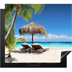 KitchenYeah® Inductie beschermer 59x52 cm - Strand - Parasol - Zee - Kookplaataccessoires - Afdekplaat voor kookplaat - Inductiebeschermer - Inductiemat - Inductieplaat mat