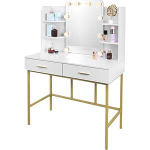 PolderGoods - Make up tafel met spiegel en lampen - Kaptafel - 2 Lades - 90x45x136 cm - Stijlvolle Opslag voor Make-up