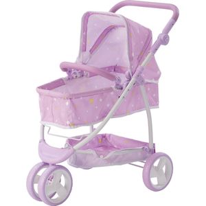 Teamson Kids 2-in-1 Poppenwagen Voor Babypoppen - Accessoires Voor Poppen - Kinderspeelgoed - Purper/Sterren