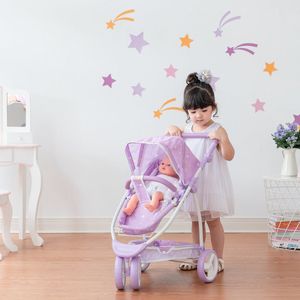 Teamson Kids 2-in-1 Poppenwagen Voor Babypoppen - Accessoires Voor Poppen - Kinderspeelgoed - Purper/Sterren