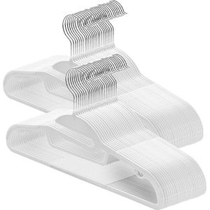 Plastic kleerhangers - 50 stuks zware broekhangers - ruimtebesparend en antislip - 360º draaibare haak - 40 cm lang - wit kledinghangers