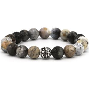 Karma armband heren 96048 Black Moss Silver Round Logo Bead (LENGTE 18-20cm)