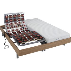 DREAMEA Elektrisch bed - bedbodem en matras - latex CASSIOPEE III van DREAMEA - OKIN motoren - 2 x 80 x 200 cm - eikenhout L 200 cm x H 35 cm x D 160 cm