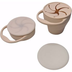 Snack cup - Snack Beker - Inklapbaar - Siliconen - Duurzaam - Baby - Peuter - Dreumes - Servies - Babyeetset - Onderweg - Beige