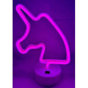 LED unicorn lamp met neonlicht - roze neon verlichting - 25 x 18 x 10 cm - Werkt op batterijen en USB - Tafellamp - Nachtlamp - Decoratieve verlichting - Woonaccessoires