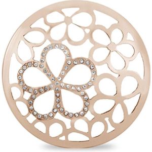 Silventi Lockits 982501812 Stalen munt - bloemen met kristal - 25-2 mm - Roségoudkleurig