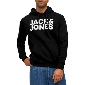 JACK & JONES Corp logo sweat hood regular fit - heren hoodie katoenmengsel met capuchon - zwart grote print - Maat: XS