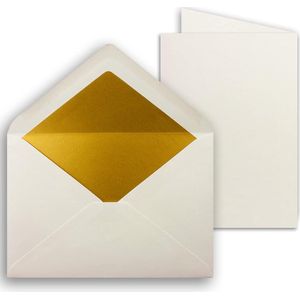 Folding Cards 25 Sets Natural White (White) with Envelopes DIN C5 - Gold Metallic Lining - 14.8 x 21 cm