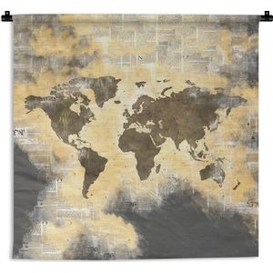 Wandkleed - Wanddoek - Wereldkaart - Abstract - Kranten - 60x60 cm - Wandtapijt