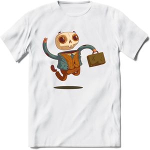 Casual skelet T-Shirt Grappig | Dieren halloween Kleding Kado Heren / Dames | Animal Skateboard Cadeau shirt - Wit - L