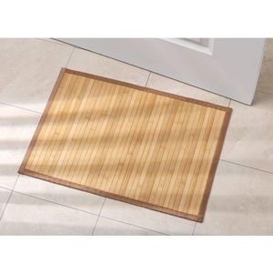 Tapis de bain, petit tapis cuisine, salle de bain ou toiletten en bamboe, tapis de cuisine of de salle de bain étanche, marron clair