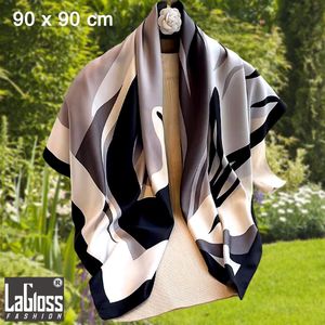 LaGloss® Luxe Zijde Sjaal Grijs Zwart Creme - Vierkante Sjaal voor Vrouwen - Elegant & Veelzijdig - 90x90 cm %%