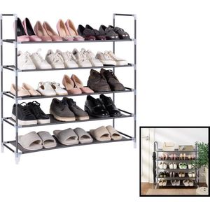 Decopatent® XXL Schoenenrek Voor 25 paar schoenen - 5 etages - Organizer voor schoenen opbergen - Opbergrek - Schoenenkast - Zwart