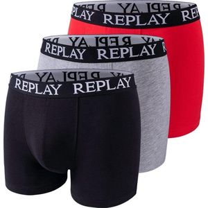 Replay - Heren Onderbroeken 3-Pack Basic Boxers - Rood/Grijs/Zwart - Maat L