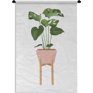Wandkleed PlantenKerst illustraties - Illustratie van een Monstera plant op een witte achtergrond Wandkleed katoen 120x180 cm - Wandtapijt met foto XXL / Groot formaat!