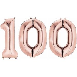 100 jaar rose gouden folie ballonnen 88 cm leeftijd/cijfer - Leeftijdsartikelen 100e verjaardag versiering - Heliumballonnen