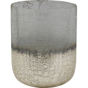 PTMD Lezz windlicht vaas craquelé glas met zilver gespoten onderzijde S - Lezz Silver half cracked glas vase round low S