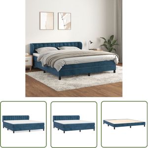 vidaXL Boxspring - Fluweel - Donkerblauw - 180x200 cm Boxspring Bed - Velvet Bed - Donkere Blauwe Bed - Tweepersoons Bed - King Size Bed