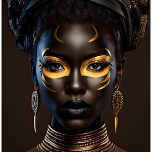 BLACK & GOLD: 60x80cm Plexiglas Decoratie - Kunst - Woninginrichting - Vrouw - Afrikaans