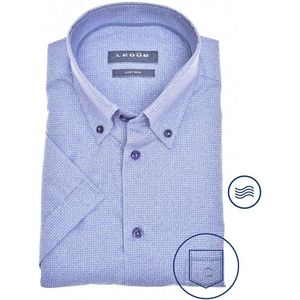 Ledub modern fit overhemd - korte mouw - middenblauw mini dessin - Strijkvriendelijk - Boordmaat: 39