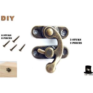 Bob Online ™ - 2 Stuks - Bronsen – Antieke Rechts Klink Haak Hasp Hoorn Slotjes – Hout Sieraden Doos Klink Haak Sluiting – Metalen Kistslotjes – Antique Horn Lock – Horn Clasp Hook – Wooden Box Accessory – Meubelbeslag voor Kisten, Wijnkratten enz