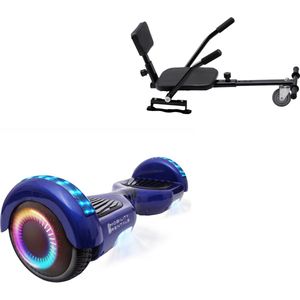 E-Mobility Rentals Hoverboard Met Hoverkart Comfort Zwart - Regular Blauw - Verlengde Afstand - 6.5'' Wielen - Oxboard - 15kmh - Bluetooth Speakers - LED Verlichting - UL2272 Gecertificeerd - Anti lek banden - Cadeau voor Kinderen, Tieners en Volwass