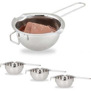 Relaxdays 4 x smeltpan rvs - Au Bain Marie pan - Ø 11 cm - zilver - metaal – smelten